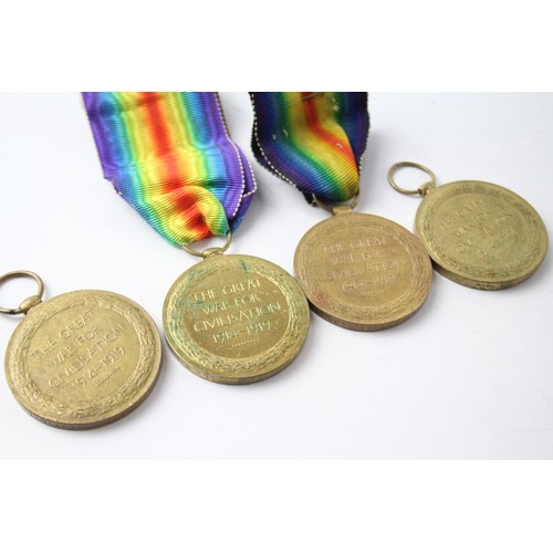 1185 - WW1 VICTORY MEDALS DVR WANSTALL RA, PTE FROGGATT KOYLI, PTE GREENWOOD LABOUR (4)