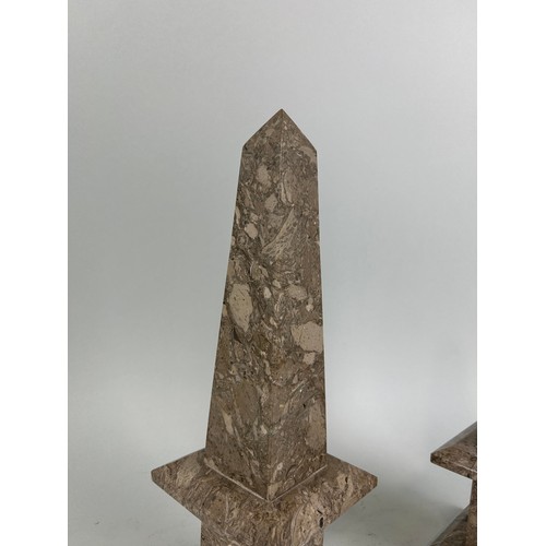 1226 - A PAIR OF FOSSIL MARBLE OBELISKS (2) 36cm H