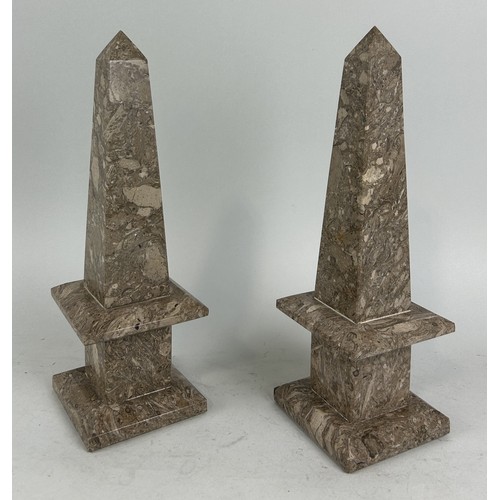 1226 - A PAIR OF FOSSIL MARBLE OBELISKS (2) 36cm H