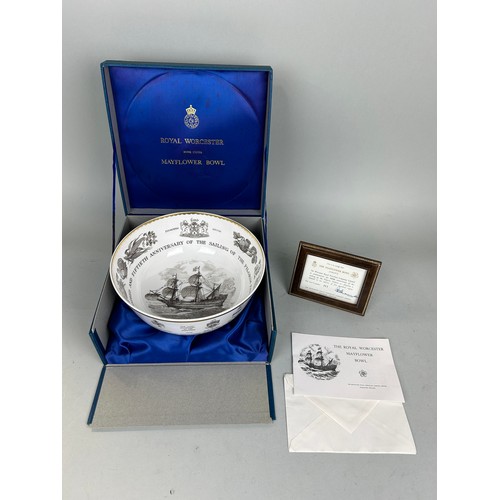 1233 - A ROYAL WORCESTER BONE CHINA MAYFLOWER BOWL In original box, limited edition 111/500 with framed cer... 