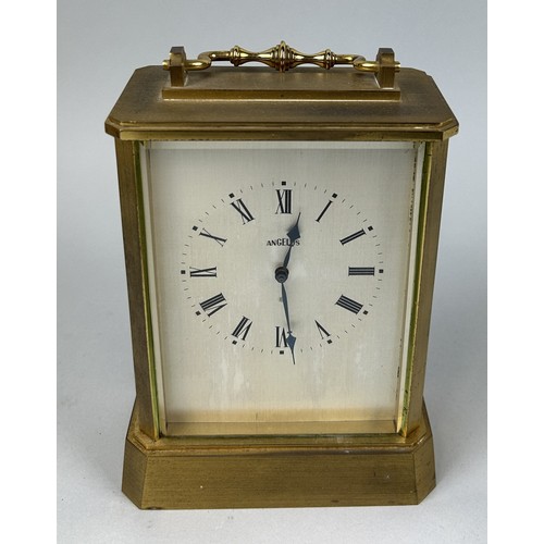 1235 - A BRASS MANTLE CLOCK BY ANGELUS 16cm x 12cm x 6cm