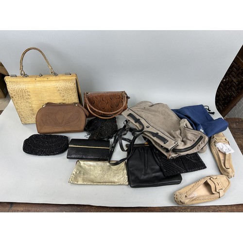 1232 - A COLLECTION OF BAGS TO INCLUDE JEROME DEYFRUSS, CORDE AND A PAIR OF TOD SHOES