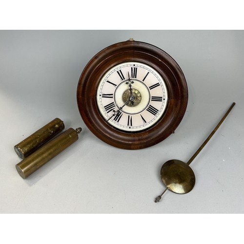 1244 - A VICTORIAN KITCHEN CLOCK With weights and pendulum. 28cm x 18cm