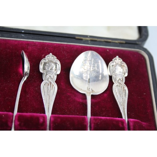 422F - EIGHT .925 STERLING SILVER EDWARD VII SOUVENIR SPOONS AND SUGAR TONGS IN CASE

Weight: 122gms