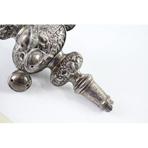 422J - TWO STERLING SILVER BABY RATTLES INCLUDING MOTHER OF PEARL

Weight: 68gms