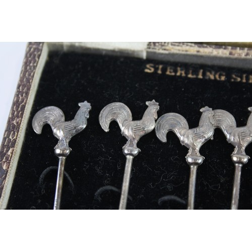 422M - SIX STAMPED .925 STERLING SILVER NOVELTY COCKTAIL STICKS IN BOX