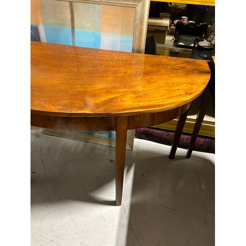 1129B - A 19TH CENTURY MAHOGANY DEMI LUNE CONSOLE TABLE 
137cm x 73cm x 60cm