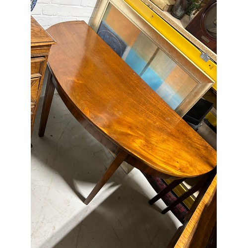 1129B - A 19TH CENTURY MAHOGANY DEMI LUNE CONSOLE TABLE 
137cm x 73cm x 60cm