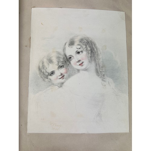 510 - A RARE COLLECTION OF 19TH CENTURY WATERCOLOURS AND DRAWINGS IN A SCRAP BOOK BELONGING TO A RELATIVE ... 