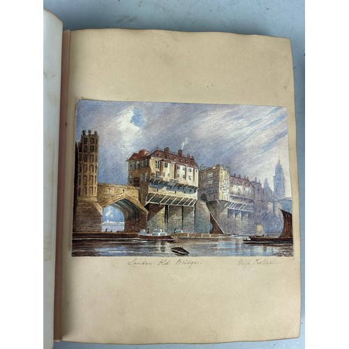 510 - A RARE COLLECTION OF 19TH CENTURY WATERCOLOURS AND DRAWINGS IN A SCRAP BOOK BELONGING TO A RELATIVE ... 