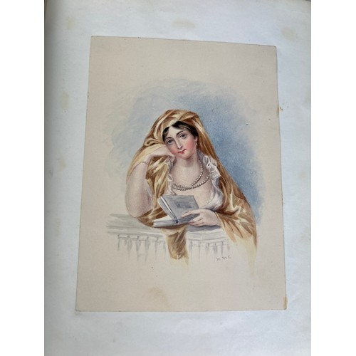 510 - A RARE COLLECTION OF 19TH CENTURY WATERCOLOURS AND DRAWINGS IN A SCRAP BOOK BELONGING TO A RELATIVE ... 