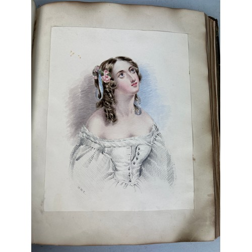 510 - A RARE COLLECTION OF 19TH CENTURY WATERCOLOURS AND DRAWINGS IN A SCRAP BOOK BELONGING TO A RELATIVE ... 