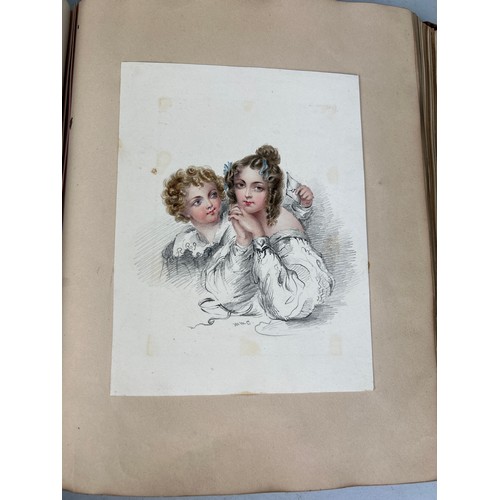 510 - A RARE COLLECTION OF 19TH CENTURY WATERCOLOURS AND DRAWINGS IN A SCRAP BOOK BELONGING TO A RELATIVE ... 