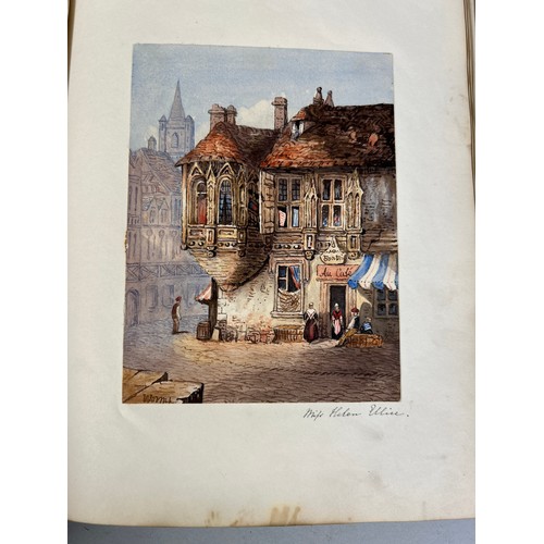 510 - A RARE COLLECTION OF 19TH CENTURY WATERCOLOURS AND DRAWINGS IN A SCRAP BOOK BELONGING TO A RELATIVE ... 