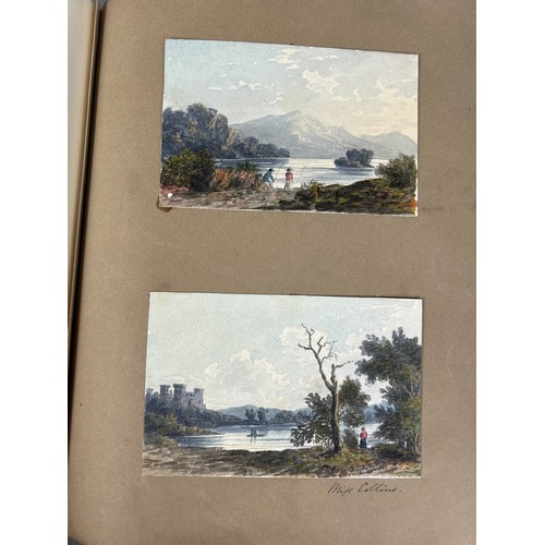 510 - A RARE COLLECTION OF 19TH CENTURY WATERCOLOURS AND DRAWINGS IN A SCRAP BOOK BELONGING TO A RELATIVE ... 