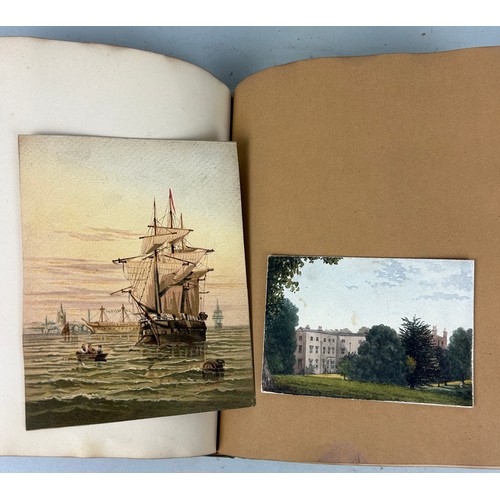 510 - A RARE COLLECTION OF 19TH CENTURY WATERCOLOURS AND DRAWINGS IN A SCRAP BOOK BELONGING TO A RELATIVE ... 