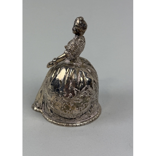 100 - A 925 GERMAN SILVER NOVELTY BELL IN THE FORM OF A LADY, MARKED T. F. & SON
 
Weight 162 gms... 