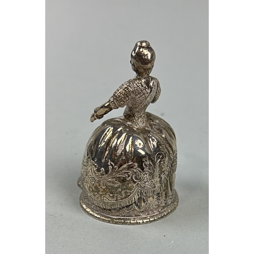 100 - A 925 GERMAN SILVER NOVELTY BELL IN THE FORM OF A LADY, MARKED T. F. & SON
 
Weight 162 gms... 