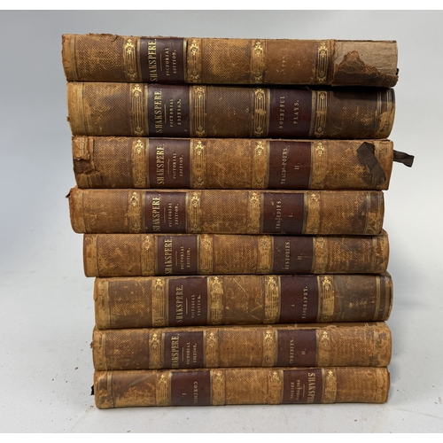 1013 - THE PICTORIAL EDITION OF THE WORKS OF SHAKESPEARE BY CHARLES KNIGHT, EIGHT VOLUMES LEATHER BOUND... 