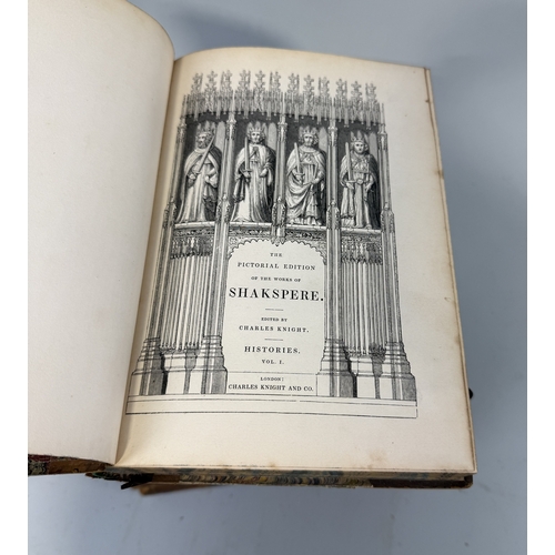 1013 - THE PICTORIAL EDITION OF THE WORKS OF SHAKESPEARE BY CHARLES KNIGHT, EIGHT VOLUMES LEATHER BOUND... 