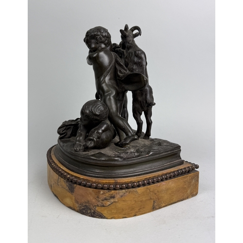 14 - A FRENCH BRONZE ALLEGORY OF FORTUNE BY SEVRES
18cm x 15cm x 11cm
Mounted on a yellow variegataed mar... 