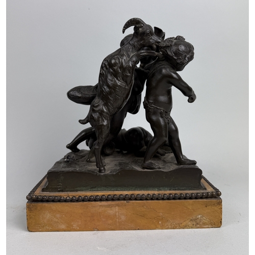 14 - A FRENCH BRONZE ALLEGORY OF FORTUNE BY SEVRES
18cm x 15cm x 11cm
Mounted on a yellow variegataed mar... 