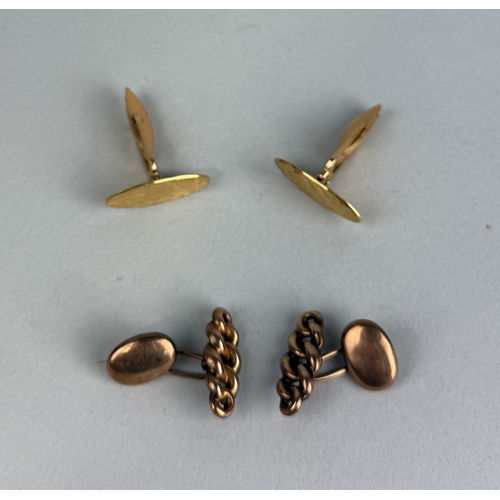 157 - TWO PAIRS OF CUFFLINKS, ONE 18CT GOLD THE OTHER 9CT GOLD
Total weight: 10.8gms