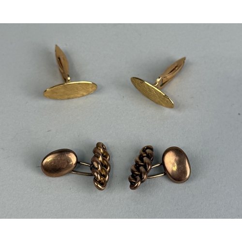 157 - TWO PAIRS OF CUFFLINKS, ONE 18CT GOLD THE OTHER 9CT GOLD
Total weight: 10.8gms