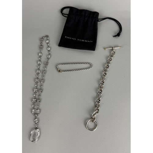 176 - A DAVID YURMAN SILVER AND 18CT GOLD BRACELET ALONG WITH A PLATINUM AND STONE NECKLACE AN AN HERMES S... 