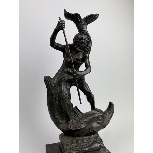 18 - A BRONZE SCULPTURE OF NEPTUNE
39cm x 20cm x 10cm
Signed 'J.M Bandini'?
Mounted on variegated marble ... 