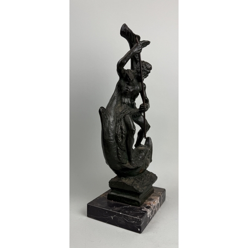 18 - A BRONZE SCULPTURE OF NEPTUNE
39cm x 20cm x 10cm
Signed 'J.M Bandini'?
Mounted on variegated marble ... 