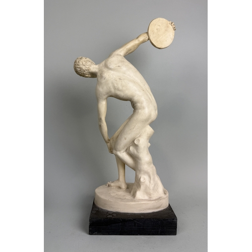 23 - AFTER THE ANTIQUE: A PLASTER SCULPTURE OF A DISCUS THROWER
45cm x 17cm x 11cm
Mounted on base 49cm x... 