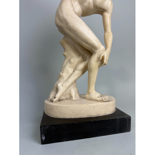 23 - AFTER THE ANTIQUE: A PLASTER SCULPTURE OF A DISCUS THROWER
45cm x 17cm x 11cm
Mounted on base 49cm x... 