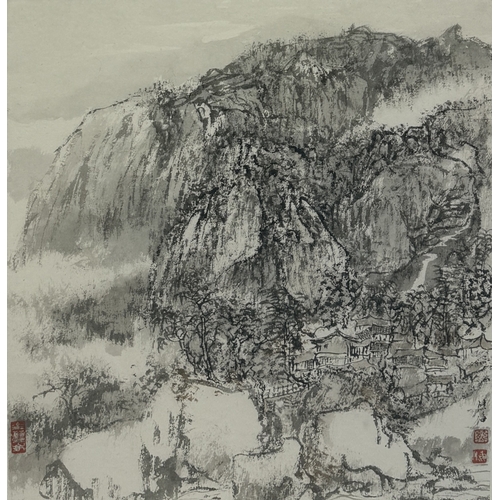 233 - HUNG HOI (XIONG HAI, CHINESE B.1957): A WATERCOLOUR PAINTING ON PAPER DEPICTING A LANDSCAPE SCENE
36... 