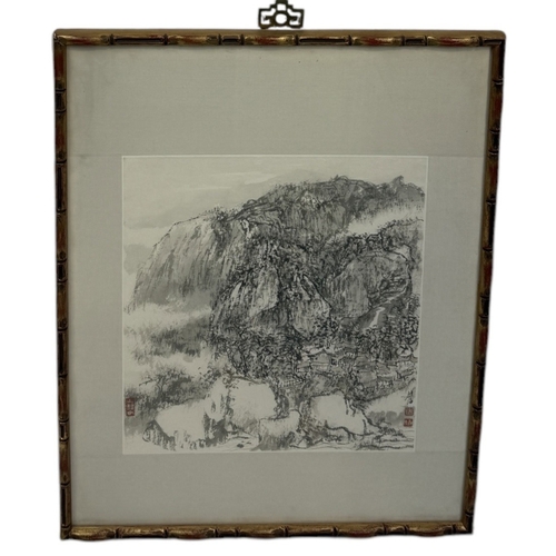 233 - HUNG HOI (XIONG HAI, CHINESE B.1957): A WATERCOLOUR PAINTING ON PAPER DEPICTING A LANDSCAPE SCENE
36... 