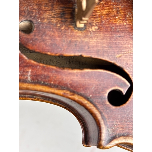 260 - AN ENGLISH VIOLIN LABELLED FOR CHARLES HARRIS, OXON, 1808
With catalogue for Sotheby's sale of Music... 