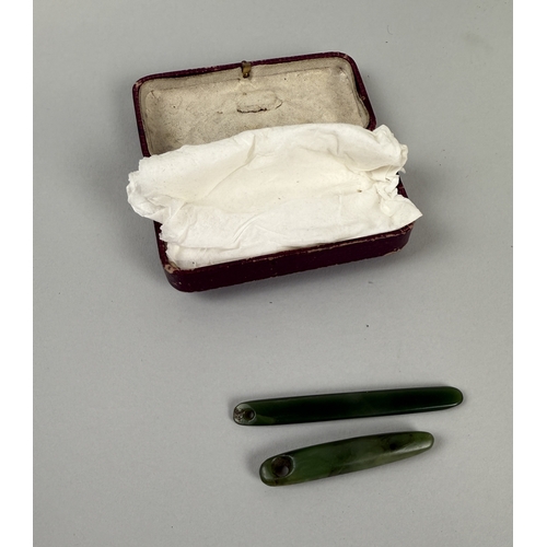 268 - TWO MAORI NEPHRITE EAR PENDANTS POSSIBLY 19TH CENTURY
Largest 9cm L