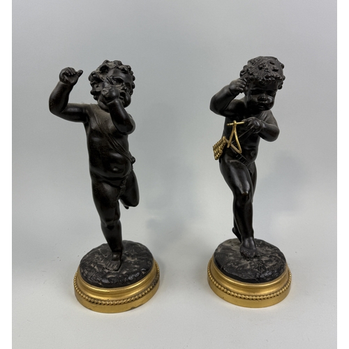 280 - ATTRIBUTED TO JEAN MICHEL CLODION: A PAIR OF BRONZE SCULPTURES OF CUPID, MOUNTED IN GILT BASES
35cm ... 