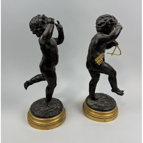 280 - ATTRIBUTED TO JEAN MICHEL CLODION: A PAIR OF BRONZE SCULPTURES OF CUPID, MOUNTED IN GILT BASES
35cm ... 