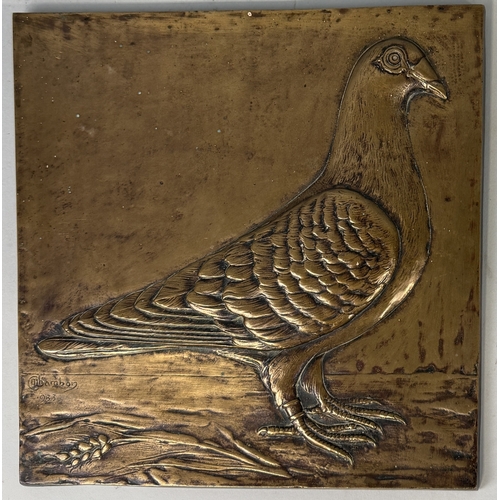 303 - A FRENCH BRONZE PLAQUE DEPICTING A PIGEON
Signed 'M.Chambon'.
27cm x 27cm