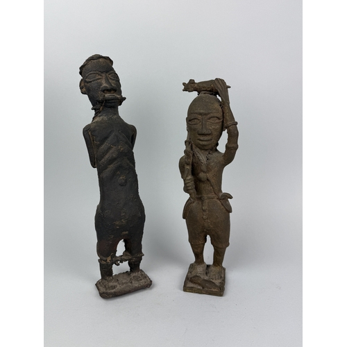 312 - TWO BENIN BRONZES TO INCLUDE ONE DEPICTING A PRISONER
Tallest 33cm H