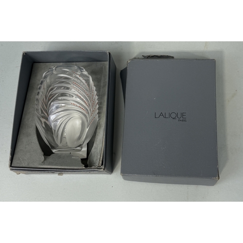 327 - A MODERN LALIQUE VASE IN ORIGINAL BOX
20cm x 9.5cm 