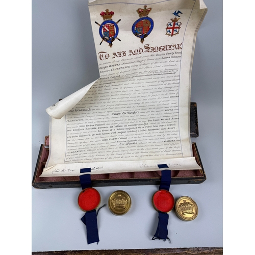 332 - A VICTORIAN ROYAL DECREE WITH SEALS, IN CASE