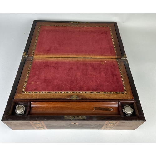 344 - AN 19TH CENTURY ROSEWOOD WRITING SLOPE WITH MARQUETRY INLAID SHIP
 
41 x 24 x 15 cm... 