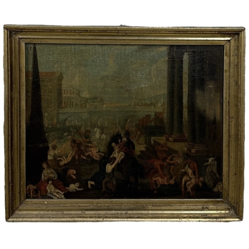 48 - 18TH CENTURY ITALIAN SCHOOL: AN OIL PAINTING ON CANVAS DEPICTING THE MASSACRE OF THE INNOCENTS
45cm ... 