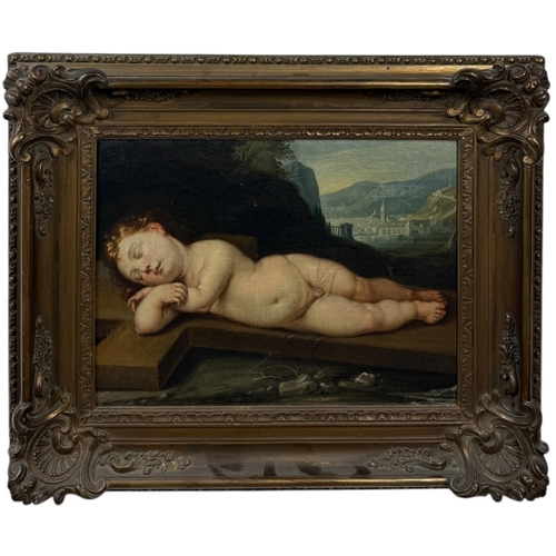 49 - MANNER OF FRANCESCO ALBANI (ITALIAN 1578-1660): AN OIL PAINTING ON CANVAS DEPICTING THE INFANT CHRIS... 