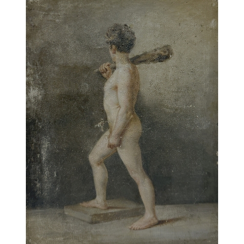 55 - AN OIL PAINTING ON CANVAS DEPICTING THE YOUNG HERCULES HOLDING A CLUB
Probably 19th Century.
Provena... 