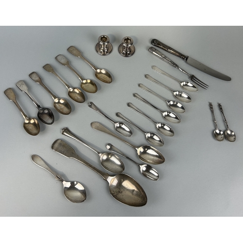 68 - A COLLECTION OF SILVER TO INCLUDE GEORGIAN
Total weight (excluding stainless blade knife and fork an... 