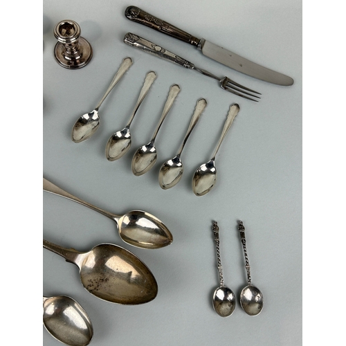 68 - A COLLECTION OF SILVER TO INCLUDE GEORGIAN
Total weight (excluding stainless blade knife and fork an... 