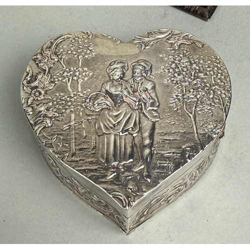 99 - VARIOUS SILVER ITEMS TO INCLUDE VANITY, A HEART SHAPED BOX AND MORE